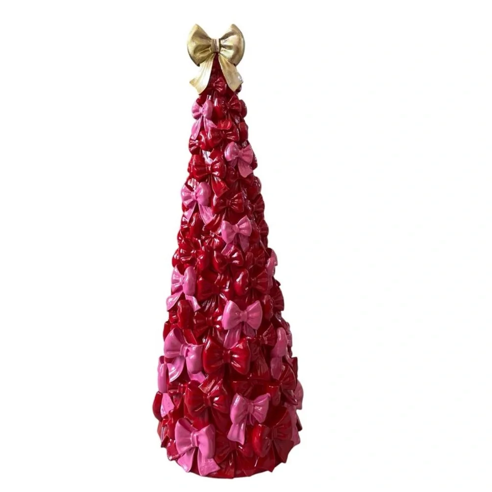 Cupcakes & Cashmere Red and Pink Bow Tree Set of 2 Gold Bow Topper NWT